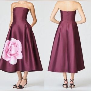 NWT Sachin & Babi Shay Strapless Floral-Print Mikado Midi Dress